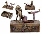 Ebros Bronzed Resin Mermaid Ariel Resting Jewelry Trinket Decorative Box 5  L