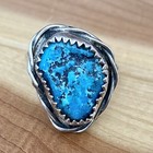 Vintage Native American Navajo Sterling Turquoise Stone Sawtooth Set Ring Size 5