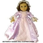 Doll Clothes Fits 18    American Girl Lavender Lace Colonial Gown mob Cap Pearsl  