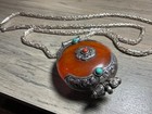 Antique Tibetan Gau Silver Coral turquoise Amulet  sterling 30    Necklace- 125g