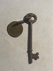 Vintage Antique Hotel Motel Room Key Brass Fob With Skeleton Key  55 1920 s-30 s