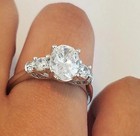 Oval Cut White Moissanite 14k Silver Gold Finish 3-stone Anniversary Band Ring
