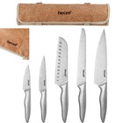 Hecef   Kitchen Knife Set 5pcs Stonewashed Chef Knife Cutlery Set Dishwasher Safe