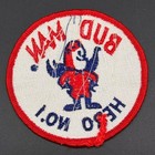 Vintage Budweiser Bud Man Hero No 1 Round Embroidered Beer Patch Red Blue