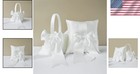 Wedding Flower Girl Basket And Ring Bearer Pillow Set Ivory Satin Floral Decor