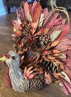 Handcrafted Decorative Turkey Figurine With Pinecone And Natural Materials