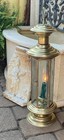 Vtg hexagon Brass Lantern Hanging Shepherd Candle Holder wheatetched Glass 21 5   