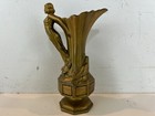 Antique Art Nouveau Bronze Gilt Painted Pitcher With Woman Handle   Peacock Dec 