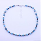 Blue Kingman Turquoise   Sterling Silver Navajo Pearl Beaded Modern Necklace 6mm