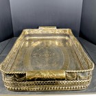 Castilian Imports Silver On Brass Tray 24x16 Large Etched Butler Gallery Platter