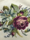 Handmade Wool Needlepoint Pillow Cover Floral Velvet Back Vintage 14x14