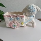 Vintage Ceramic Pink Lamb With Cart Planter