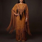 Women s Native American Suede Leather Fringe Dress Powwow Regalia Brown