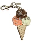 New Coach Leather Ice Cream Cone Pave Crystal Charm Key Ring Fob Keychain 93171