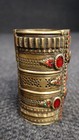 Vintage Afghan Tribal Kuchi Bracelet Glass Jeweled Red Green Brass Bohemian Boho