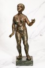 Solid Bronze Female Nude Sculpture On Marble Base Antique Statue