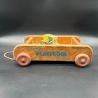 Vintage Playskool Wooden Wagon Pull Toy Blocks Rope Handle 1960s Mid Century