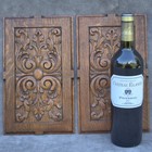 Antique Pair Solid Oak Carved Wooden Panels Carvings Of Flower Bouquet Art Deco