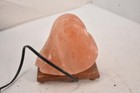 Himalayan Salt Lamp Heart Shape Pink Rock Crystal Wood Base Plug-in Night Light