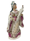 Vintage Geisha Figurine With Peacock Ceramic Statue Gold Spaghetti Trim Japan