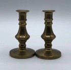 Antique Solid Brass Miniature 2 75  Tall English Candlestick Tapper Holder  Pair