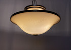 Antique Vtg Art Deco Mcm Semi Flush Mount Ceiling Light Custard Uranium Glass Ug