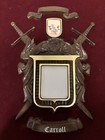 Antique Family Crest For Surname Carroll On Red Velvet Framed Rustic Picture