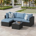 Blue Patio Furniture Set Outdoor Sectional Sofa With Table Rattan Wicker Couch