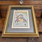 2 Antique 19thc Persian Qajar Figurative Miniature Painting Gold Leaf Rag Paper