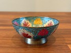 Vintage Brass Enamel Floral Peacock Small Bowl Trinket Dish 3     X 1    