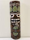 Hand Carved Wooden Tiki Tribal Wall Mask Painted Brown Green White 20 In