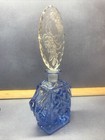 Art Deco Perfume Bottle blue Glass czechoslovakia C 1940 flower Motifs cut large