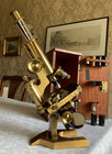 Antique R   J Beck Improved Continental Large Brass Microscope - C1910  Cased