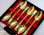 Six Cased French Sterling Silver Gilt Grapefruit Citrus Spoons C1850 Antique