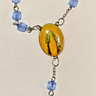 Vntg Silver Tone Blue Bead Rosary Necklace Catholic Virgin Mary Crucifix Cross