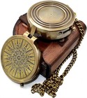 Vintage Brass Compass With Leather Case     Working Pocket Compass With Antique   