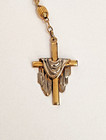 Stunning Vintage 18k Gold Filled Rosary Necklace Shrouded Cross Beaded Religious