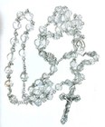                  Antique Sterling Silver Clear Crystal Rosary 39  Scared Heart Of Jesus
