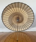 Vintage Japanese Wagasa Paper Bamboo Umbrella Black   Biege Swirl 32    Diameter