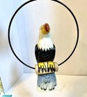 Vintage Hand Carved And Painted Bird On Round Metal Swing