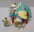 Vtg 50s Ceramic Poodle Piggy Bank Anthropomorphic Dog Family Leash Chain Japan