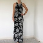 Vintage 90s Alexia Admor New York Black White Floral Backless Gown Dress Size Xs