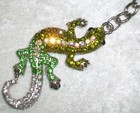 Multi Green Bling Rhinestone Silver Lizard Key Ring Keychain Purse Bag Charm