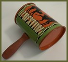 Vtg T Comm Halloween Tin Litho Noisemaker-scaredy Cat moon bat-wood Handle-read 