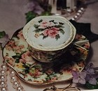 Rose Buds Demitasse Butterfly Cup   Saucer Pin Cushion Kit New In Box