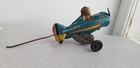 Vintage 1940s Marx Tin Wind-up Rollover Plane Blue yellow Missing Wings Up Tub A