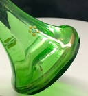 Antique Bohemian Green Glass Trumpet Vase Hand Blown Painted Gold Enamel 7 75   