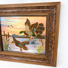 Vintage Felt On Glass Birds Ducks Flying Painting Picture Framed Mallards Lake
