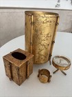 Hollywood Regency Gold Tone Bathroom Set Trash Tissue soap   Toothbrush Holder
