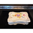 Vintage Hand Painted Floral Porcelain Trinket Box Gold Gilt Scalloped Edge